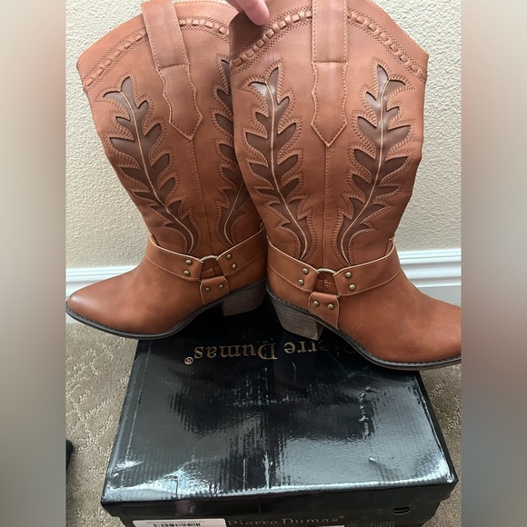 Pierre Dumas Tan Western Heeled Boots - Picture 1 of 2